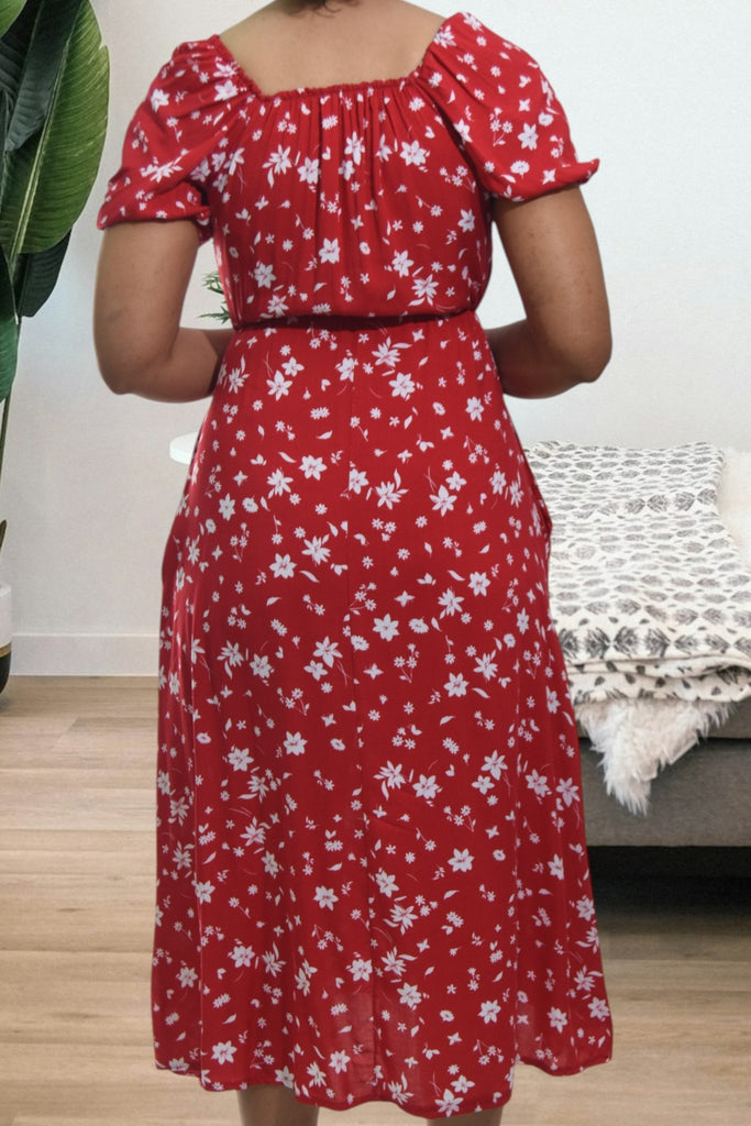 Ladies Red Floral Slit Dress - StylePhase SA