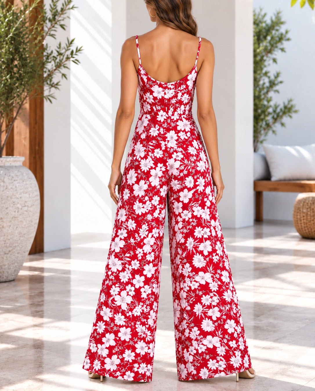 Ladies Red Floral Strappy Jumpsuit - StylePhase SA