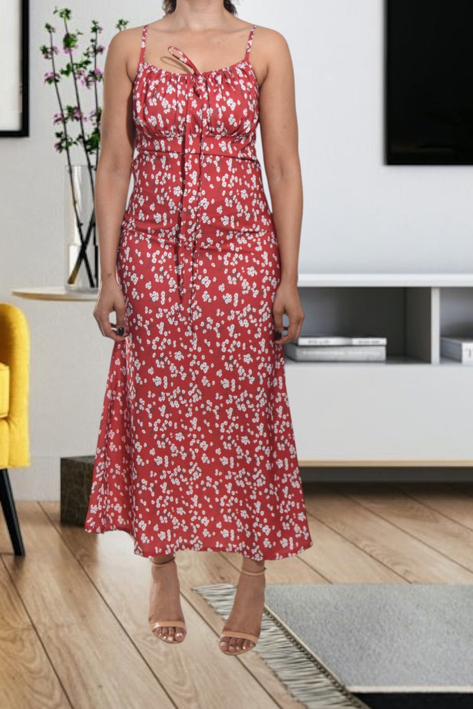 Ladies Red Floral Tie Front Dress - StylePhase SA