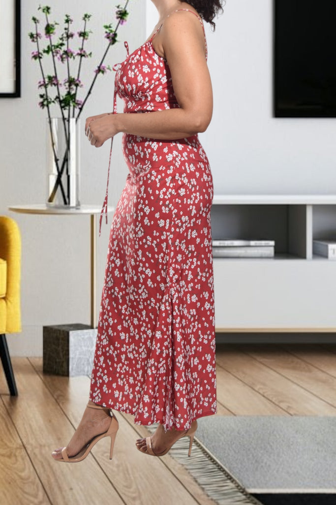 Ladies Red Floral Tie Front Dress - StylePhase SA