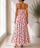 Ladies Red Floral Tie Shoulder Dress - StylePhase SA