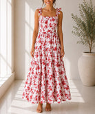 Ladies Red Floral Tie Shoulder Dress - StylePhase SA
