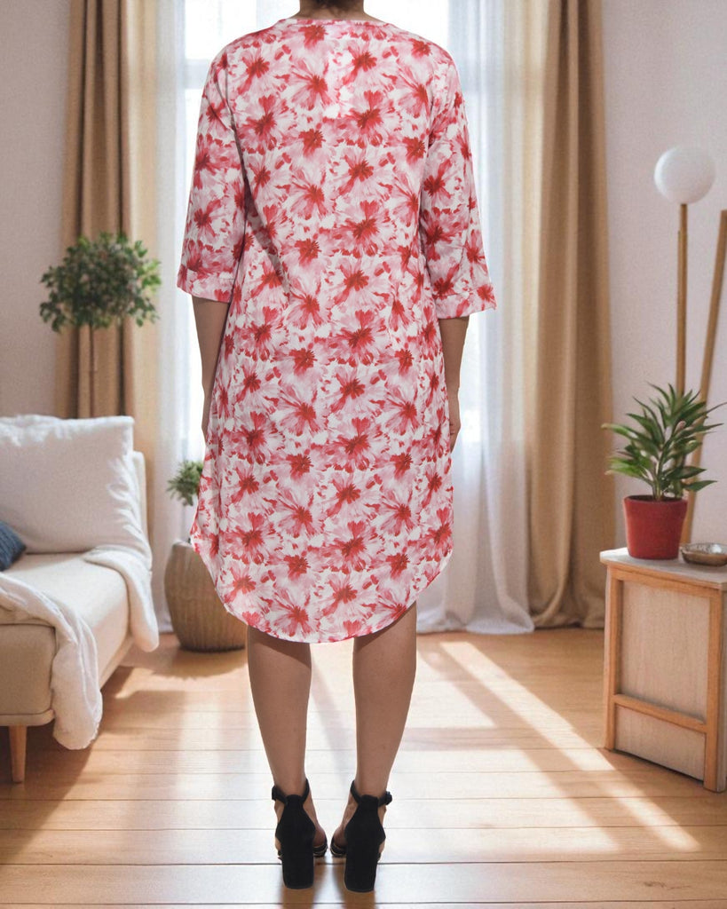 Ladies Red Floral Tunic 3/4 Sleeve Dress - StylePhase SA