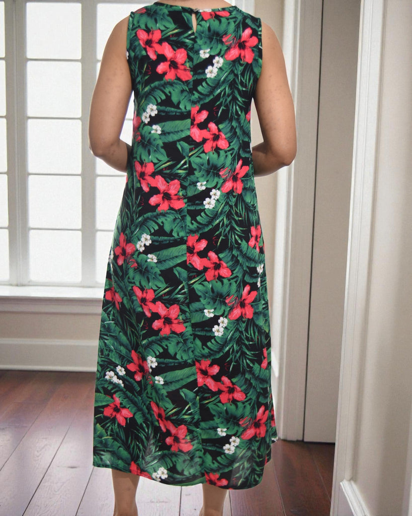 Ladies Red Flower Midi Sleeveless Dress - StylePhase SA