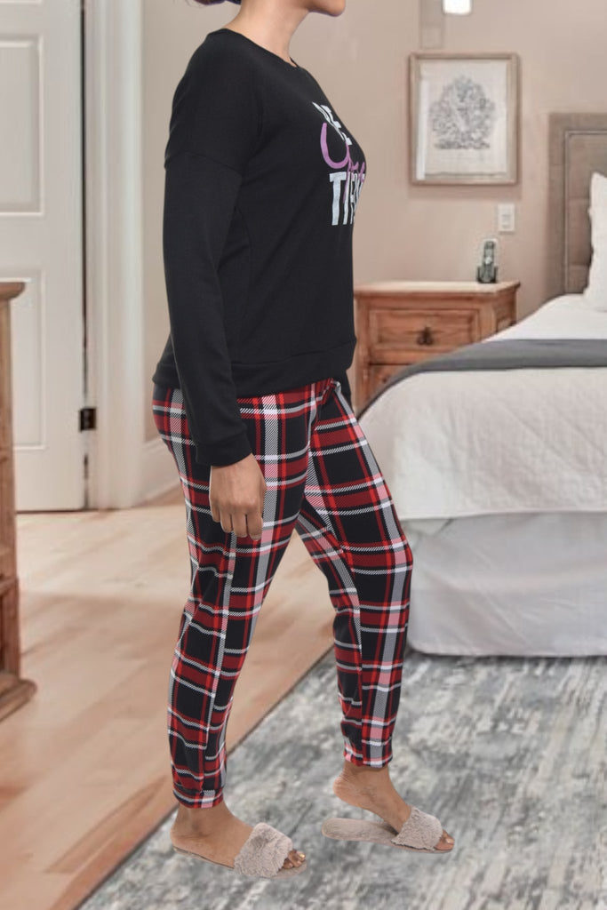 Ladies Red Knit Printed Pyjama Set - StylePhase SA