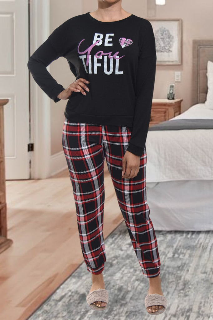 Ladies Red Knit Printed Pyjama Set - StylePhase SA
