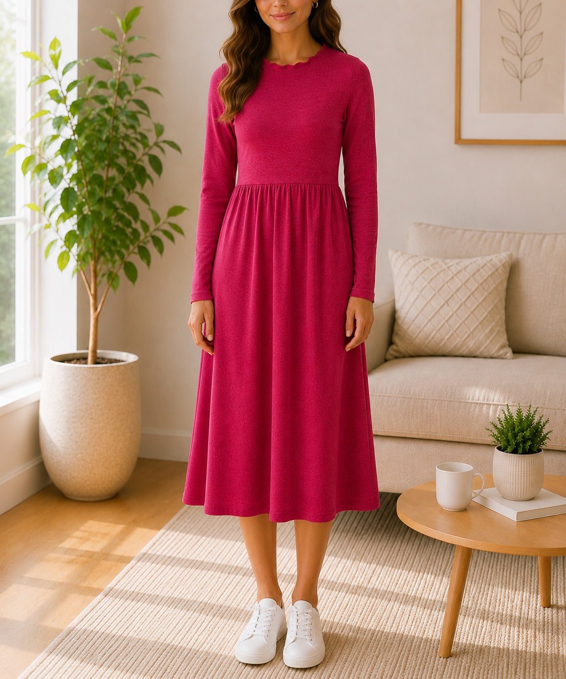 Ladies Red Knit Tie Back Long Sleeve Dress – StylePhase SA