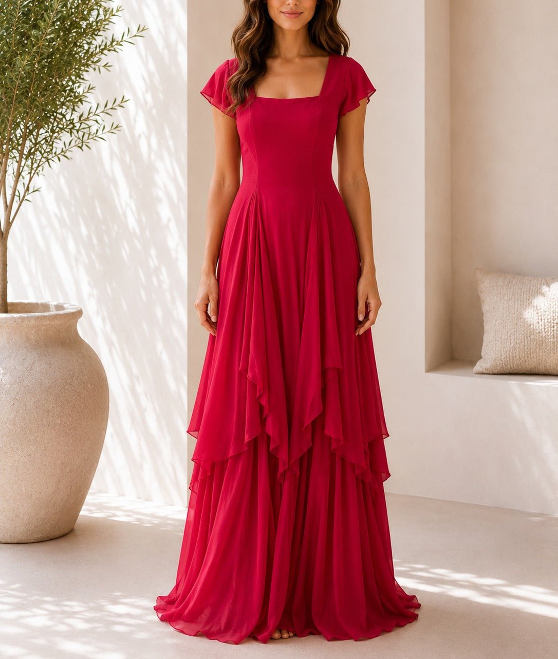 Ladies Red Layered Maxi Dress - StylePhase SA