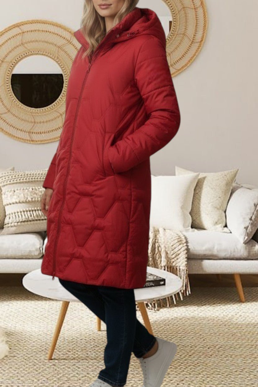 Ladies Red Long Puffer Jacket - StylePhase SA