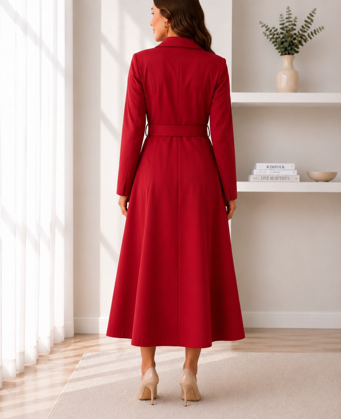 Ladies Red Long Sleeve Belt Dress-New Feeling - StylePhase SA