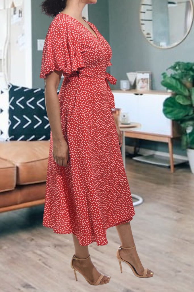 Ladies Red Mini Flower Wrap Dress - StylePhase SA