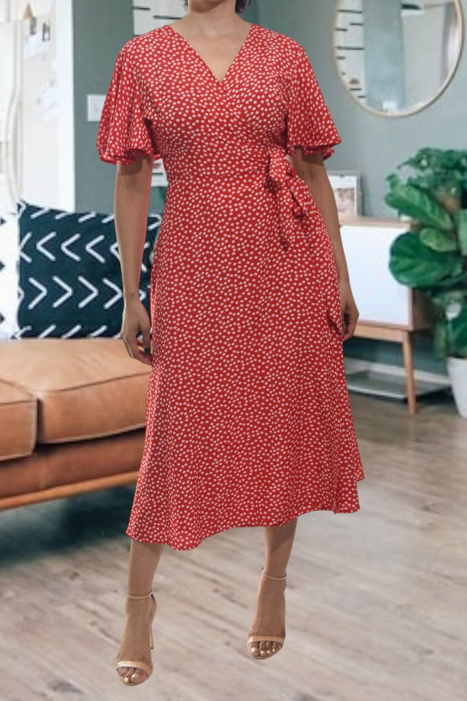 Ladies Red Mini Flower Wrap Dress - StylePhase SA