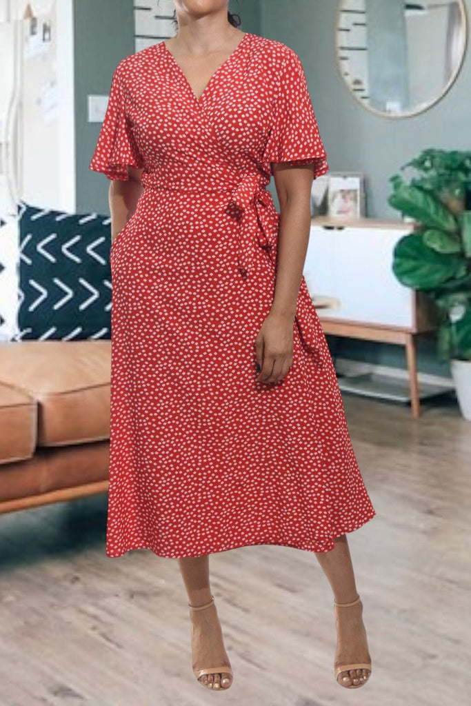Ladies Red Mini Flower Wrap Dress - StylePhase SA