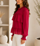 Ladies Red Mock Neckline Chiffon Layered Blouse - StylePhase SA
