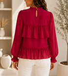 Ladies Red Mock Neckline Chiffon Layered Blouse - StylePhase SA