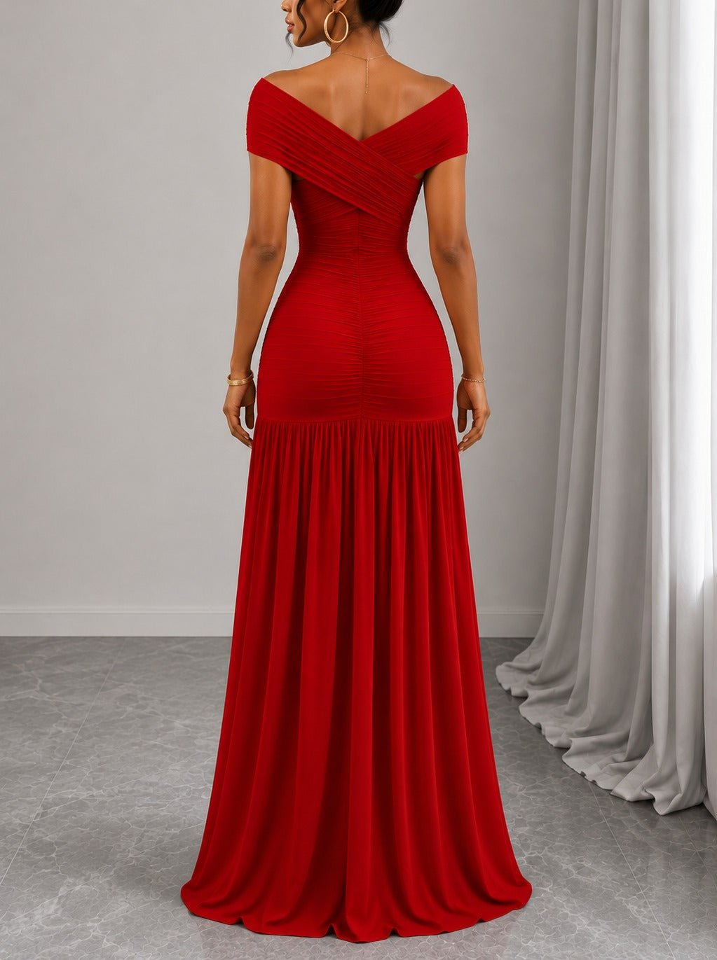 Ladies Red Off Sleeve Maxi Dress - StylePhase SA