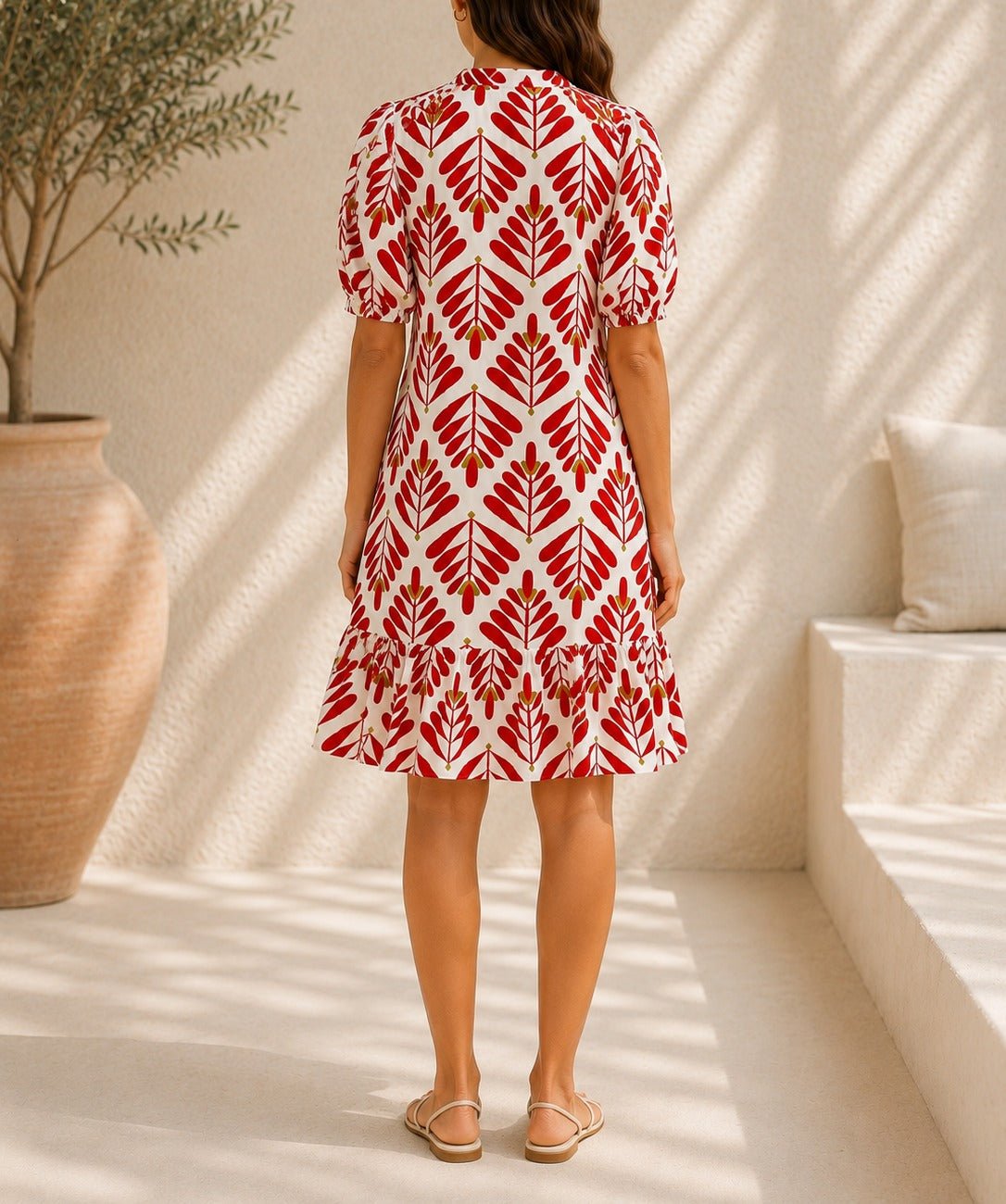 Ladies Red Paisley Button Front Dress - StylePhase SA