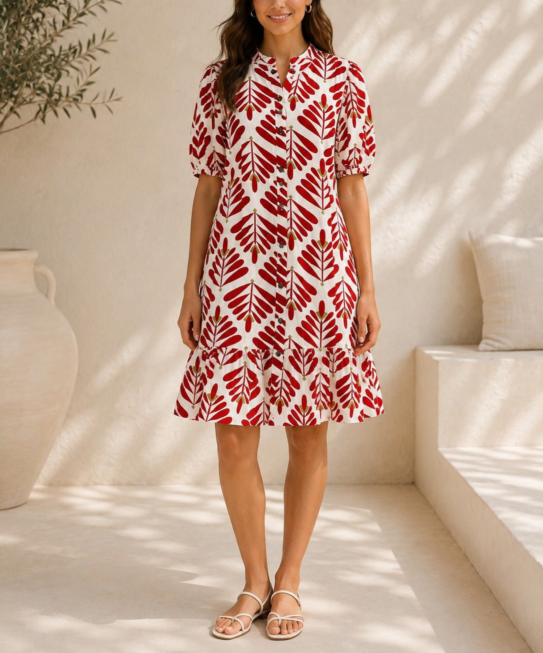 Ladies Red Paisley Button Front Dress - StylePhase SA