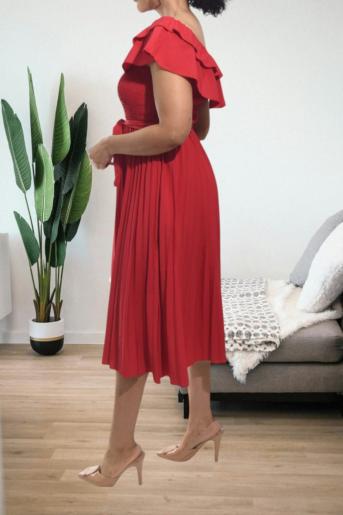 Ladies Red Pleated Dress - StylePhase SA