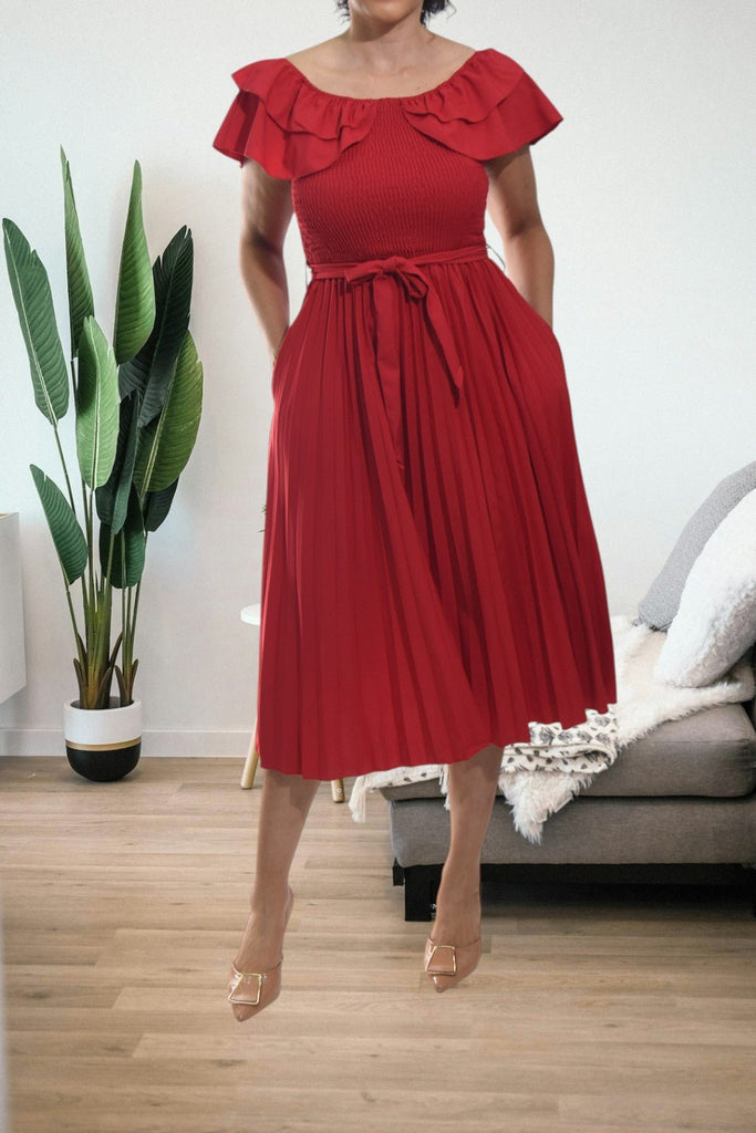 Ladies Red Pleated Dress - StylePhase SA