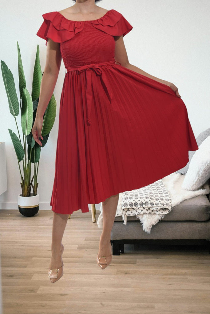 Ladies Red Pleated Dress - StylePhase SA