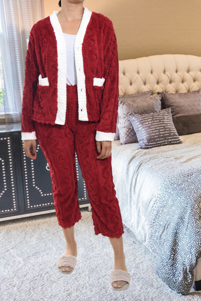 Ladies Red Plush 3/4 Pj Set - StylePhase SA
