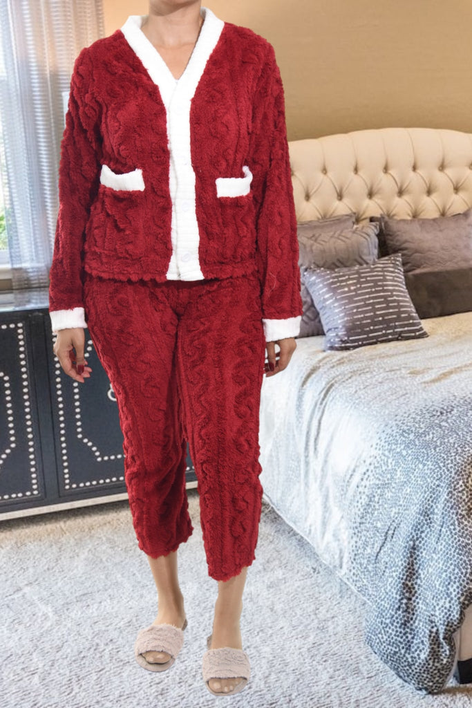 Ladies Red Plush 3/4 Pj Set - StylePhase SA