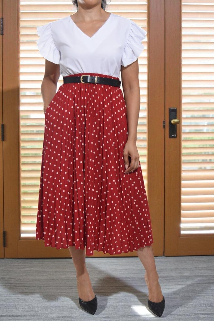 Ladies Red Polka Dot Belted Skirt - StylePhase SA