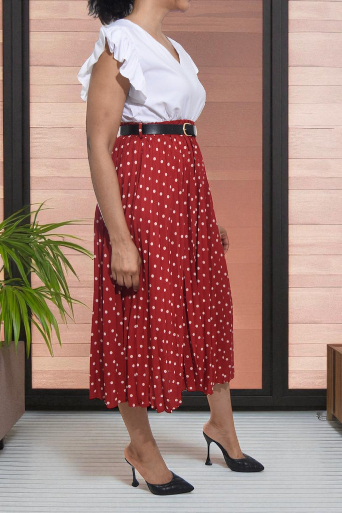 Ladies Red Polka Dot Belted Skirt - StylePhase SA