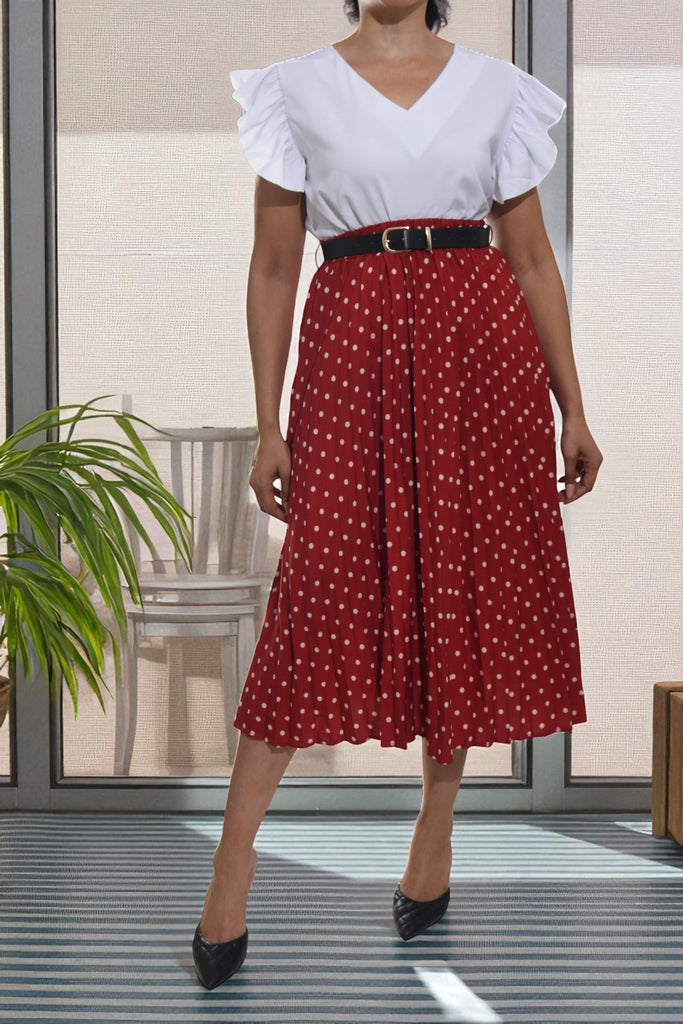 Ladies Red Polka Dot Belted Skirt - StylePhase SA