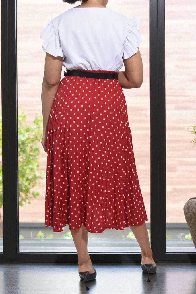 Ladies Red Polka Dot Belted Skirt - StylePhase SA