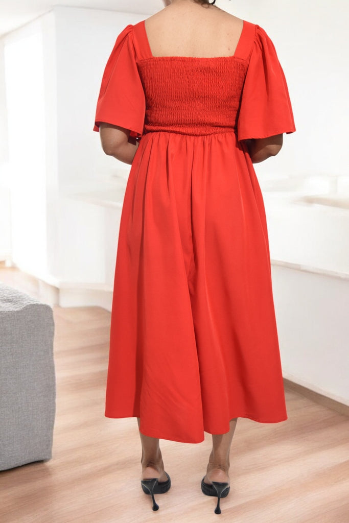 Ladies Red Puff Sleeve Fit & Flare Maxi Dress - StylePhase SA