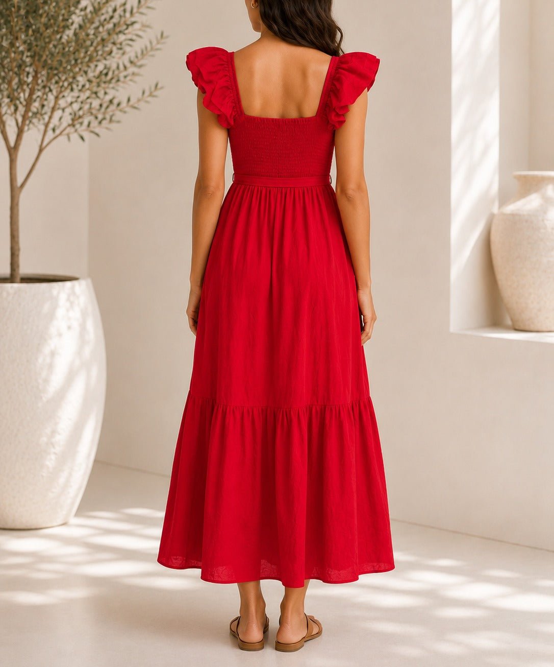 Ladies Red Ruche Tiered Dress - StylePhase SA