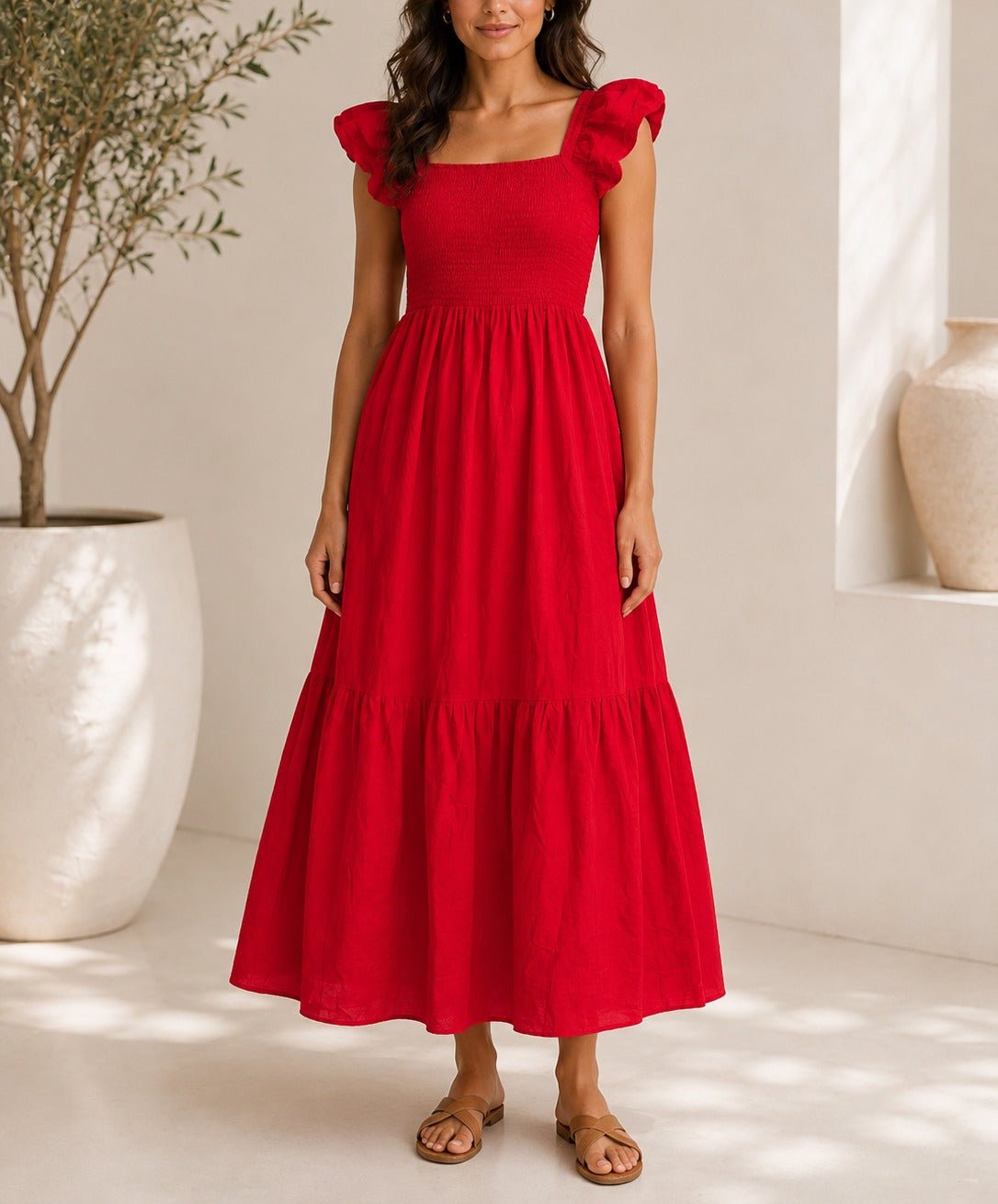 Ladies Red Ruche Tiered Dress - StylePhase SA