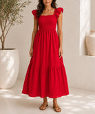 Ladies Red Ruche Tiered Dress - StylePhase SA