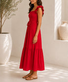 Ladies Red Ruche Tiered Dress - StylePhase SA