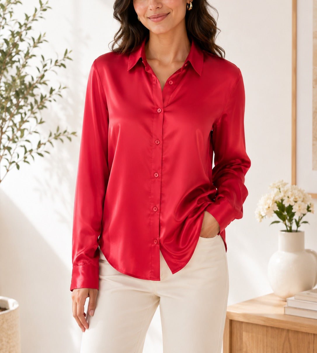Ladies Red Satin Shirt-New Feeling - StylePhase SA