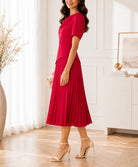 Ladies Red Short Sleeve Pleated Dress - StylePhase SA
