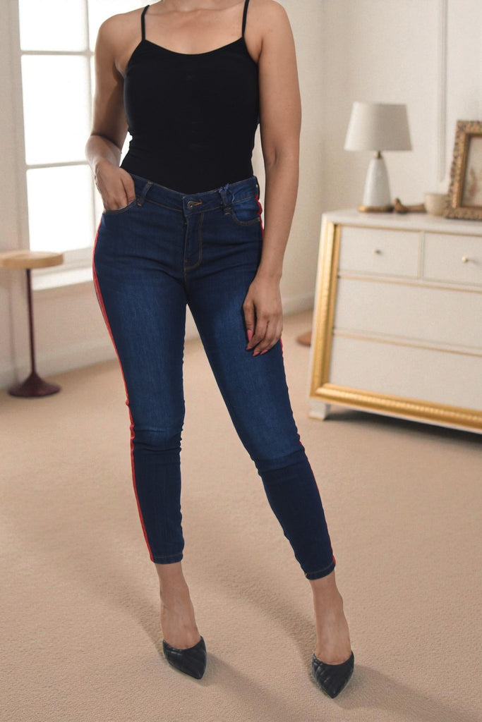 Ladies Red Side Stripe Jeans - StylePhase SA