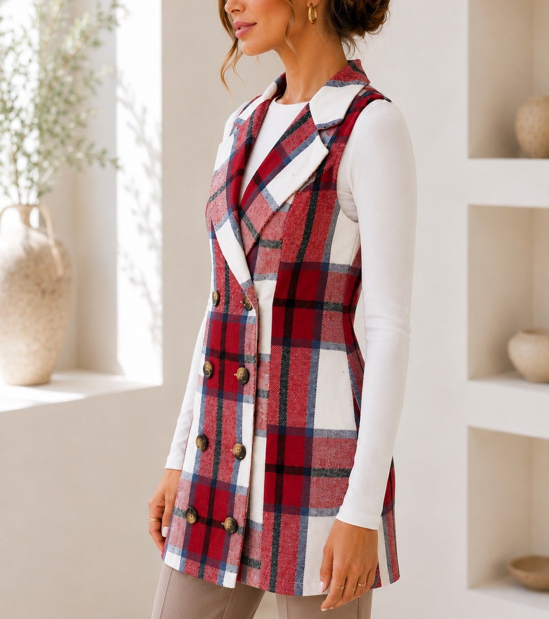 Ladies Red Sleeveless Melton Shacket - StylePhase SA