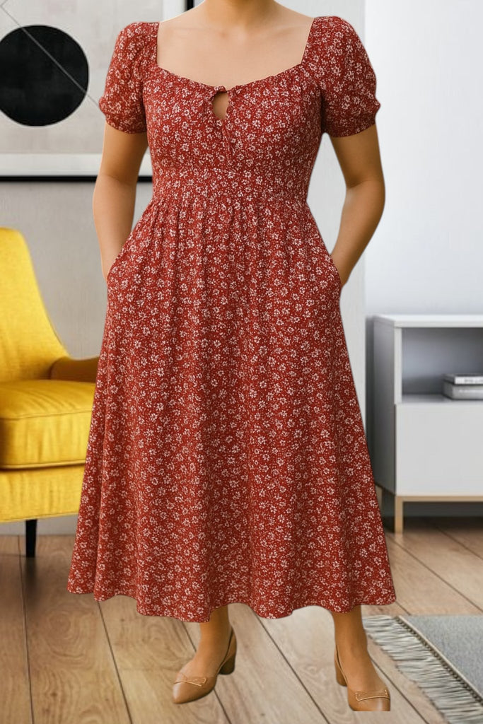 Ladies Red Slit Floral Dress - StylePhase SA