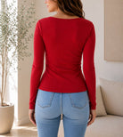 Ladies Red Square Neck Button Knit Cardigan - StylePhase SA