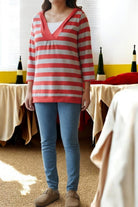 Ladies Red Stripe Hoody Top - StylePhase SA