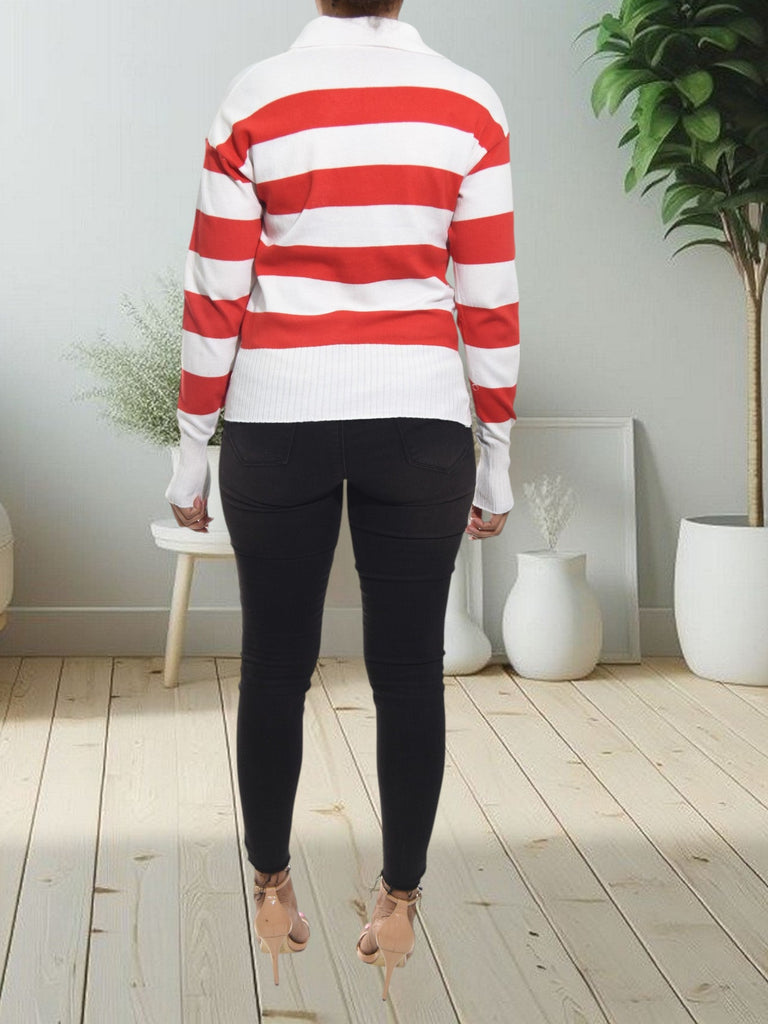 Ladies Red Stripe Jersey Top - StylePhase SA