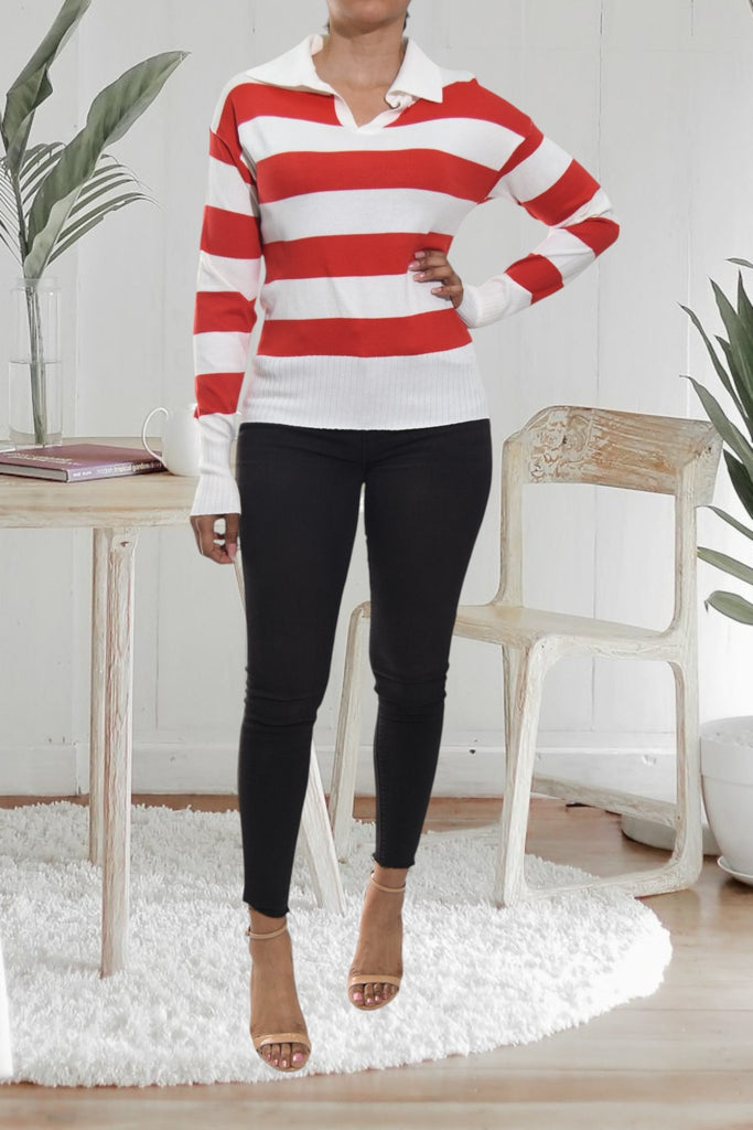 Ladies Red Stripe Jersey Top - StylePhase SA
