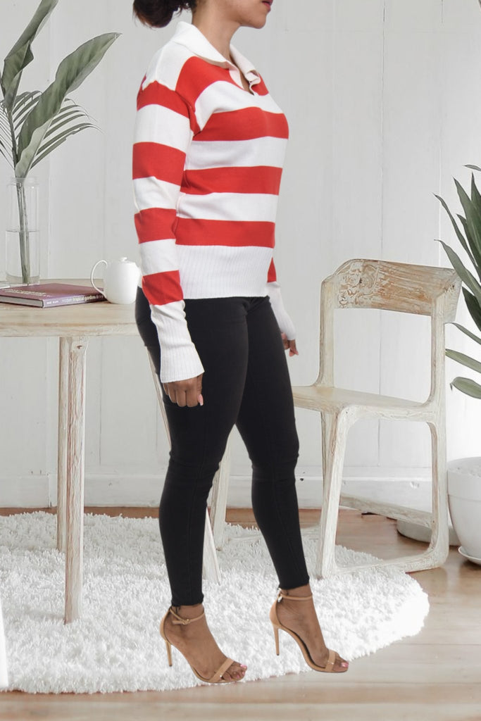 Ladies Red Stripe Jersey Top - StylePhase SA