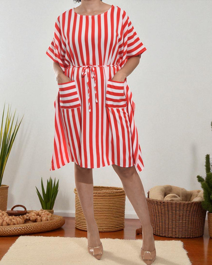 Ladies Red Stripe Pocket Dress - StylePhase SA