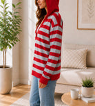 Ladies Red Striped Hoody Top - StylePhase SA