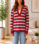 Ladies Red Striped Hoody Top - StylePhase SA