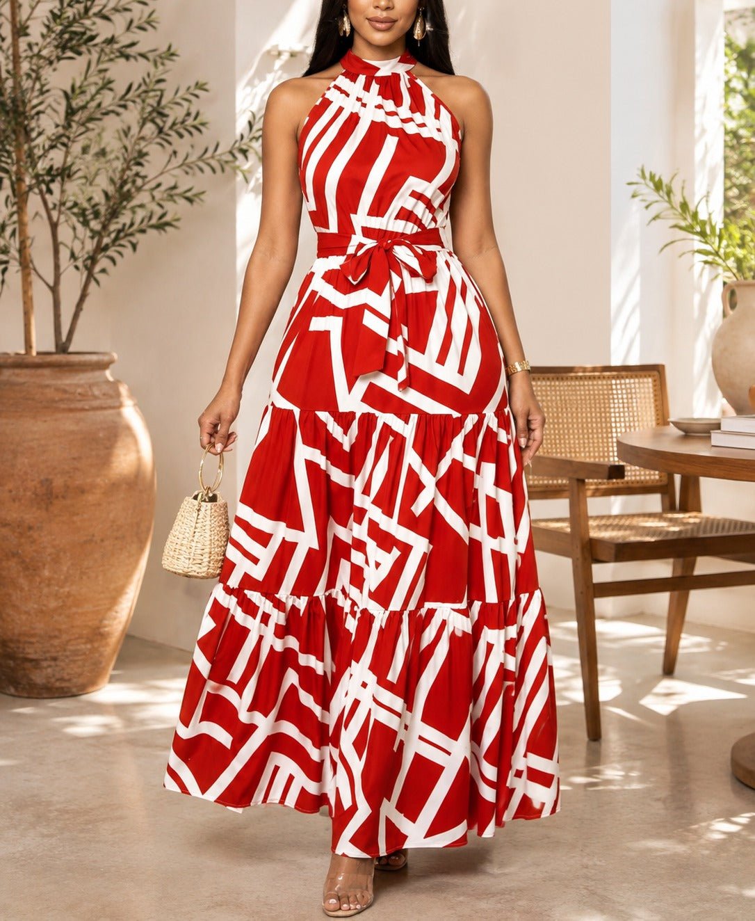 Ladies Red Tie Back Maxi Dress - StylePhase SA
